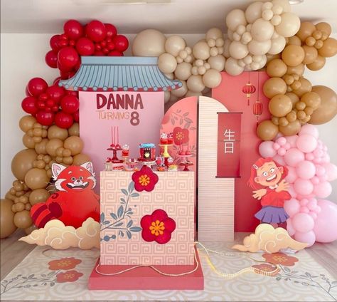 Panda Birthday Party Decorations, Turning Red Birthday, Red Party Ideas, Japanese Theme Parties, Red Party Decorations, Panda Birthday Party, Panda Decorations, Red Birthday Party, Red Disney