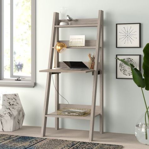 Compact Workspace, Leaning Ladder Desk, Style Shelves, Mdf Furniture, Ladder Desk, Leaning Ladder, Desks For Small Spaces, Desk Wood, Floor Shelf