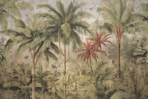 wallpaper jungle and leaves tropical forest mural birds and butterflies old drawing vintage background Jungle Images, Sketch Nature, Wallpaper Jungle, Swan Painting, Drawing Vintage, Forest Mural, Jungle Illustration, Birds And Butterflies, Jungle Art