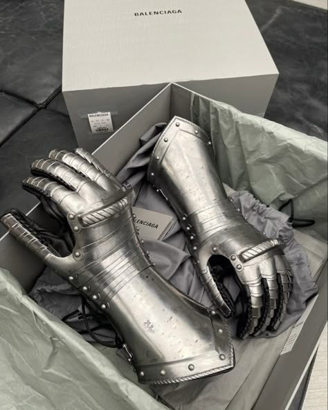 balenciaga gloves armor Balenciaga Armor, Xmas Moodboard, Heavenly Realm, Knight In Shining Armor, Middle Age Fashion, Knight Armor, March 30, Leather Denim, Fallen Angel