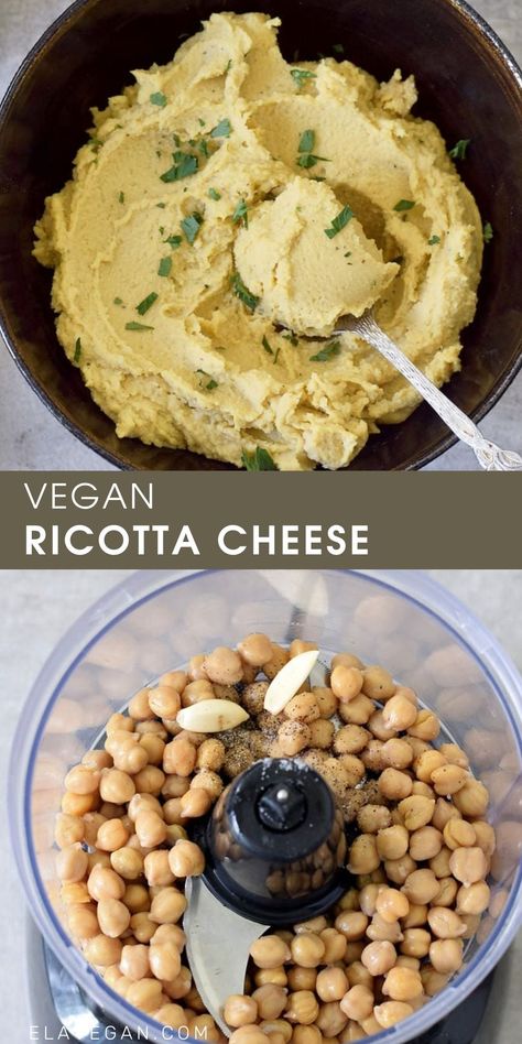 Vegan ricotta made with only 6 healthy plant-based ingredients. This recipe is super easy to make, soy-free (no tofu!), and ready in just a few minutes. It's perfect for vegan lasagna or can be enjoyed as a dip! #veganricotta #ricottacheese #almondcheese #vegandip #elasrecipes | elavegan.com Vegan For A Crowd Easy Recipes, Vegan Catering Ideas, Chicken Lasagna Recipe Healthy, Ground Chicken Lasagna, Lasagna Recipe Healthy, Easy Chicken Lasagna Recipe, Healthy Ground Chicken, Easy Vegan Cheese, Vegan Ricotta Cheese