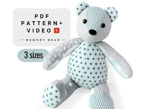 Memory bear sewing pattern pdf , Teddy bear pattern and tutorial , Build a memory bear from clothes Do it yourself keepsake Digital download Memory Bear Pattern, Bear Sewing Pattern, Bear Template, Wings Pattern, Memory Bears Pattern, Teddy Bear Sewing Pattern, Beginner Sewing Patterns, Memory Bear, Teddy Bear Pattern