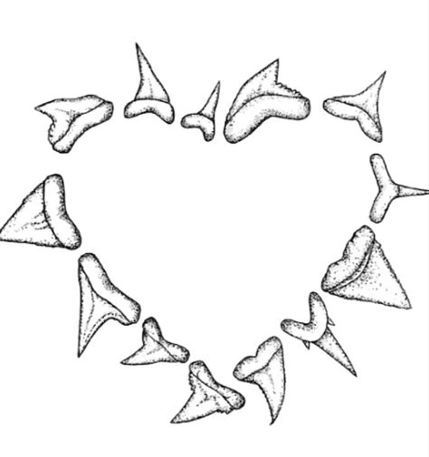 a drawing of various different shark teeth arranged in the shape of a heart Shark Tooth Tattoo, Tooth Tattoo, Shark Tooth, Shark Teeth, Heart Tattoo, Make Your Day, Make Your