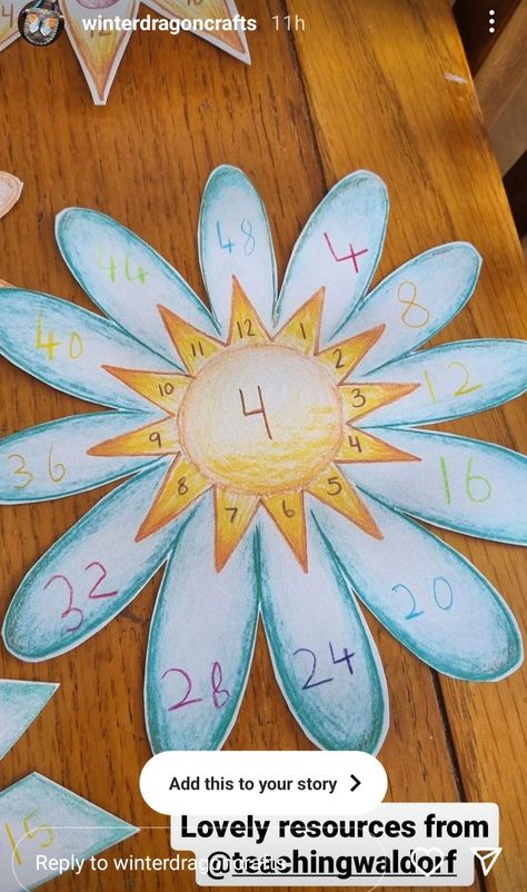 Waldorf Multiplication Flowers, Waldorf Multiplication, Math Times Tables, Flower Charts, Maths Times Tables, Waldorf Learning, Waldorf Math, Time Tables, Table Flower