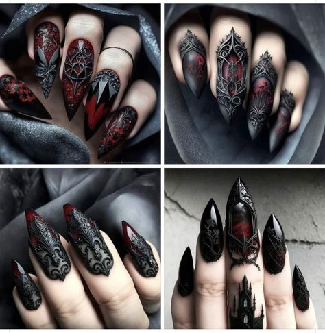 Dark Romantic Nails, Winter Formal Nails, Demon Nails, Disco Goth, Black Wedding Nails, Badass Nails, Best Mac N Cheese, Manicure Pedicure Ideas, Vampire Wedding