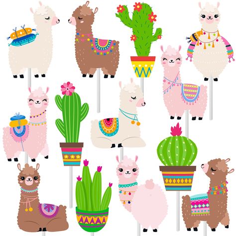 PRICES MAY VARY. ❤【36pcs llama cactus cupcake toppers】Package includes 36pcs llama cactus theme cupcake toppers in 18 different patterns, include 11 llamas in 3 colors and 7 cactus. A perfect way to add more vibrant atmosphere to your llama themed celebrations. ❤【Premium llama alpaca cupcake toppers】We use premium thick card-stock with food grade hard paper stick, which is durable, clearly printed and long lasting. The image of the llama cactus theme cupcake toppers are partially printed on the Fiesta Theme Birthday Party, Cactus Party Favors, Mexican Fiesta Decorations, Cactus Party Decor, Cactus Cupcakes, Cactus Cake, Mexican Fiesta Party, Llama Birthday, Party Topper