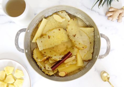 Pineapple Ginger Tea — A Holistic Vibe Pineapple Skin Tea, Pineapple Skin, Pineapple Ginger, Sore Throat And Cough, Skin Tea, Sooth Sore Throat, Turmeric Root, Ginger Tea, Sore Throat