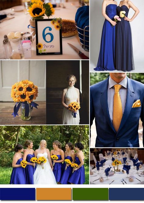 Yellow Wedding Colors Schemes, Hp Wedding, Blue And Yellow Wedding, Yellow Wedding Colors, Sunflower Themed Wedding, Quinceanera Ideas, Royal Blue Wedding, Boda Mexicana, Tulle Bridesmaid Dress