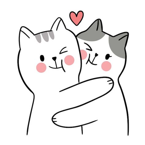 Dibujar a mano dibujos animados lindo pa... | Premium Vector #Freepik #vector #pareja-gatos #gatos-amor #dia-amor #san-valentin Pretty Flower Drawing, Hug Cartoon, Hugging Drawing, Animal Hugs, Cute Hug, Romantic Drawing, Cat Hug, Cartoons Love, Cat Valentine