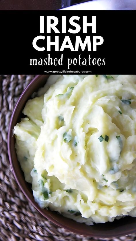 The addition of butter, cream and fresh green onion to mashed potatoes makes this Traditional Irish Champ Recipe a delicious side dish. A nice change from regular mashed potatoes. Irish Champ Recipe, Irish Potatoes Recipe, Recipe Mashed Potatoes, Champ Recipe, Irish Mashed Potatoes, Butter Potatoes, Irish Potatoes, Steamed Green Beans, Layered Salad