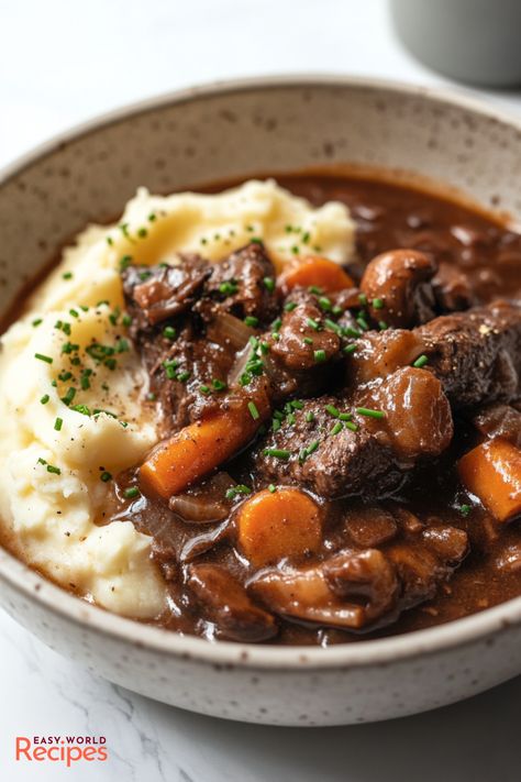 Crock Pot Beef Bourguignon Crockpot, Beef And Bacon Stew, Beef Stew Half Baked Harvest, Beef Stew With Red Wine Crockpot, Beef Stew With Bacon, Rich Beef Stew Recipe, Bourbon Beef Stew, Postpartum Beef Stew, Beef Bourginon Recipe Slow Cooker