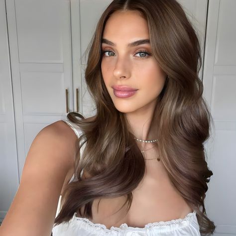 Wavy Curled Hairstyles, Hair Colour Ideas For Pale Skin Brown Eyes, Fall Hair For Hazel Eyes, Best Hair Color For Fair Skin Green Eyes, Brown Hair On Olive Skin, Rich Golden Brown Hair, Light Olive Skin Tone Hair Color, Brunette Hair Fair Skin, Hair Color For Neutral Undertones