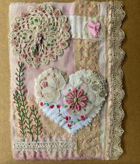 Roxy's Journal Of Stitchery Vol 4, Sewing Embellishments Ideas, Slow Stitch Hearts, What Is Slow Stitching, Slow Stitching Ideas, Patchwork Textiles, Fabric Scrap Projects, Quilt Collage, Textiles Art