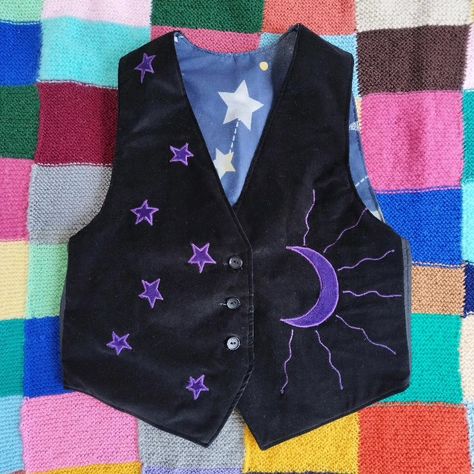 Velvet Waistcoat, Purple Moon, Fit Ideas, Moon Stars, Vintage Textiles, Cotton Velvet, Aesthetic Outfits, Stars And Moon, Velvet Fabric