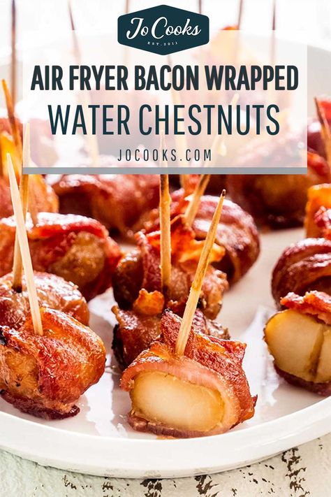 Bacon Wrapped Water Chesnuts, Waterchestnut Recipes, Bacon Wrapped Water Chestnuts, Bacon Treats, Air Fryer Bacon, Chestnut Recipes, Air Fryer Recipes Vegetarian, Bacon Appetizers, Air Fry Recipes