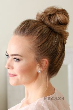 Updo High Bun Hairstyles, Wedding Bun High, Wedding Hair Bun High, Sleek High Bun Wedding Hair, Bridesmaid High Bun, High Bun Bridesmaid Hair, High Bun Hairstyles Wedding, Formal High Bun, High Bun Bridal Hair