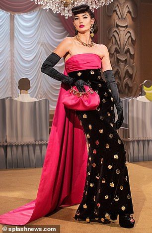 Milan Fashion Week: Winnie Harlow channels Audrey Hepburn at Moschino show | Daily Mail Online Moschino Fashion Show, Moschino Fashion, Moschino Dress, Couture Evening Dress, Lily Aldridge, Milano Fashion Week, Red Gowns, Dita Von Teese, Black And Pink