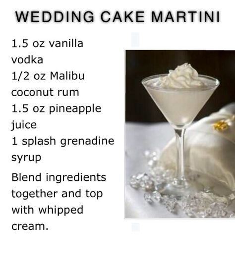 Rum Cake Martini, Basic Martini Recipes, Wedding Cake Martini Recipe, Martinis With Vanilla Vodka, Birthday Cake Martini Recipe, Cake Martini Recipe, Wedding Cake Martini, Wedding Cake Cocktail, Martini Wedding