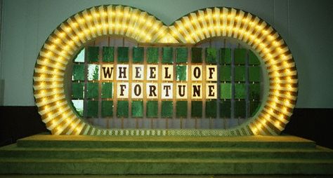 The puzzle board, used from 1981 to 1997. Game Show Aesthetic, Wheel Of Fortune Game, Vintage Laundry Room Decor, Vanna White, Greek Week, Pub Design, Tv Tropes, 80s Nostalgia, Movie Set