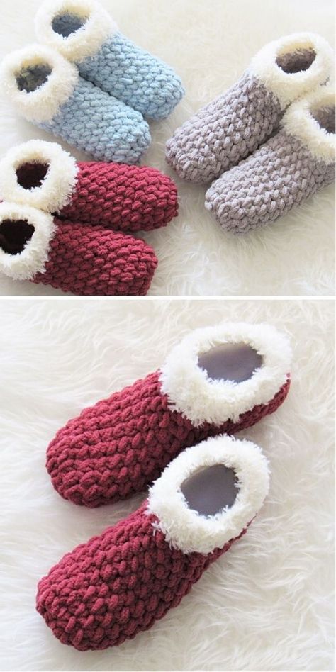 Are your feet always cold? Well in that case you have to check out these amazing crochet slippers in the pictures below! They are the squishiest slippers you will ever make. What’s more, they come in 8 sizes and guess how long it takes to make a pair? Just 1,5 hour! #crochetslippers #freecrochetpattern #crochetpattern #bernatblanketyarn #bernatblanket #blanketyarn Crochet Snuggle Sack, Crochet Blanket Yarn, Chunky Crochet Blanket Pattern, Easy Crochet Slippers, Slipper Pattern, Crochet Slipper, Crochet Slippers Free Pattern, Bernat Yarn, Chunky Crochet Blanket