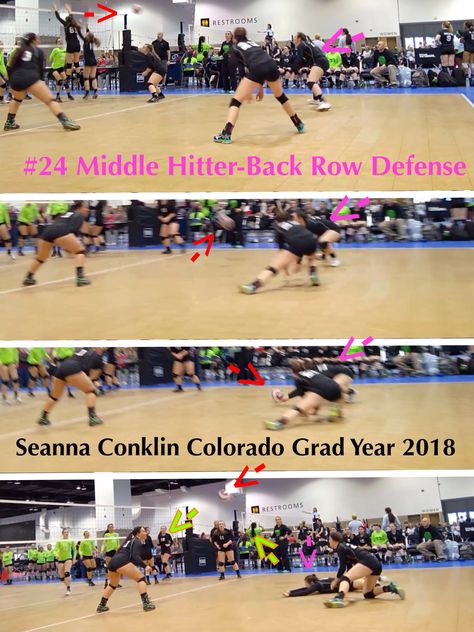 Volleyball Middle Hitter playing back row defense Seanna Conklin #24 HS Grad Year 2018 Colorado Back Row, Volley Ball, Drills, Defense, Volleyball, The Middle, Sumo Wrestling, Basketball Court, The Row