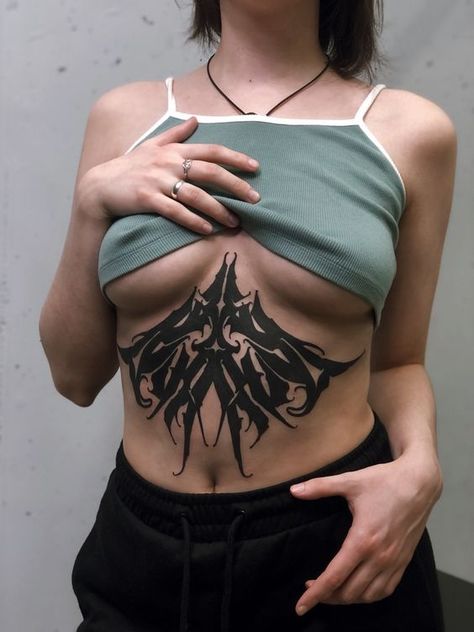 Black tattoo, dark calligraphy, dark ornament, deadssoul tattoo Dark Stomach Tattoos, Black Stomach Tattoo, Ornamental Stomach Tattoo, Dark Calligraphy Tattoo, Dark Calligraphy, Back Tattoo Women Upper, Dark Ornamental Tattoo, Lower Belly Tattoos, Ornament Tattoo