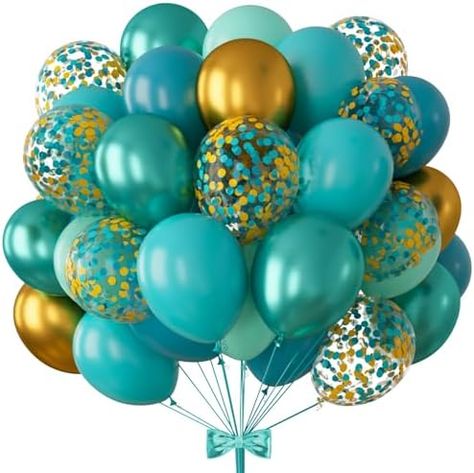 BBeipulas 93PCS Teal Gold Balloon Arch Kit 12inch Turquoise Teal Metallic Green Gold Confetti Balloons for Wedding Turquoise Party Decorations and Teal Birthday Decorations Turquoise Party Decorations, Teal Birthday Decorations, Gold Balloon Arch, Teal Birthday, Wedding Turquoise, Balloons For Wedding, Disney Game, Turquoise Party, Black Party Decorations