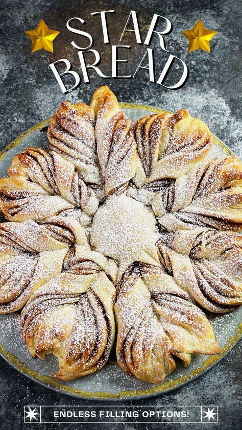 Star Bread (AKA Snowflake Bread) Star Cinnamon Bread, Cinnamon Roll Star Bread, Chocolate Cinnamon Star Bread, Sourdough Christmas Star Bread, Snowflake Cinnamon Bread, Pizza Star Bread, Cinnamon Snowflake Bread, Christmas Star Bread Recipe, Sourdough Snowflake