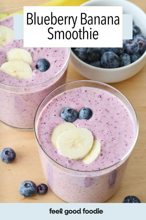 This Blueberry Banana Smoothie is a rich and creamy drink made with Greek yogurt and almond milk - perfect for breakfast or a refreshing snack. I love to kick off my day with this bright and refreshing Blueberry Banana Smoothie! Blueberry Smoothie Recipe Easy, Vanilla Yogurt Smoothie, Blueberry Yogurt Smoothie, Gourmet Burgers Recipes, Flaxseed Smoothie, Baby Smoothies, Smoothie Without Yogurt, Ranch Recipes, Burgers Recipes