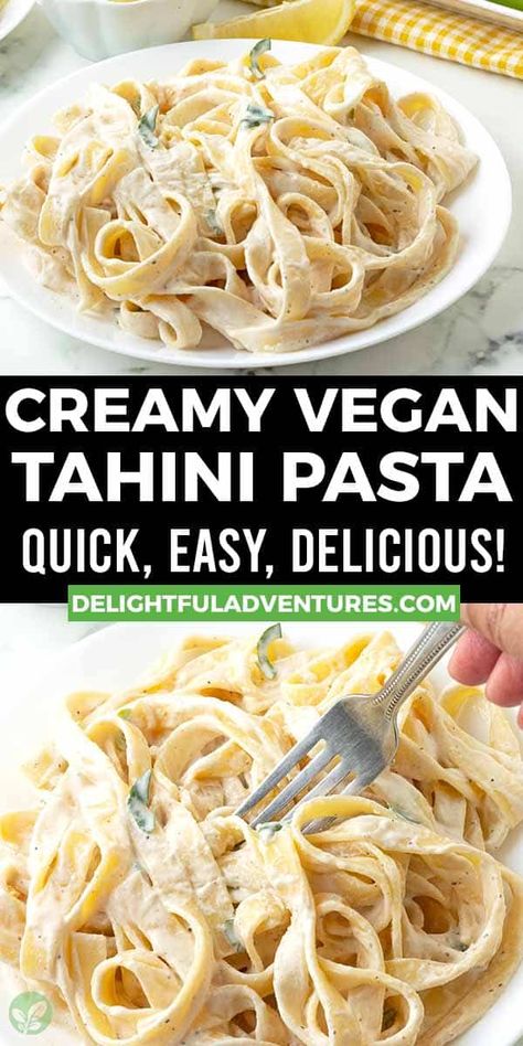 Vegan Tahini Pasta, Quick Vegan Pasta, Lemon Tahini Pasta, Tahini Pasta Sauce, Tahini Pasta, Vegan Gluten Free Dinner, Vegan Pasta Dish, Plant Based Recipes Dinner, Vegan Dinner Recipes Easy