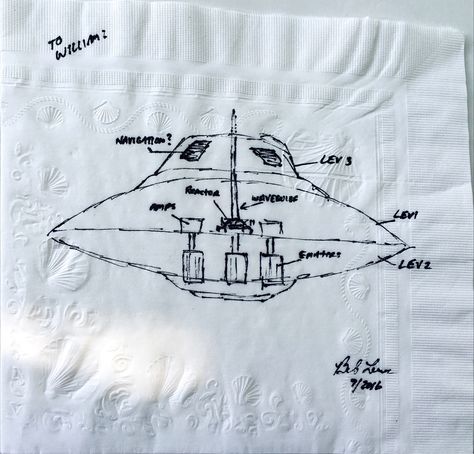 The one and only Bob Lazar's napkin sketch of the "Sport Model".  I Want To Believe. The One And Only Bob, Bob Lazar, Sport Model, I Want To Believe, Aliens And Ufos, Sports Models, X Files, The One And Only, Backyard Decor