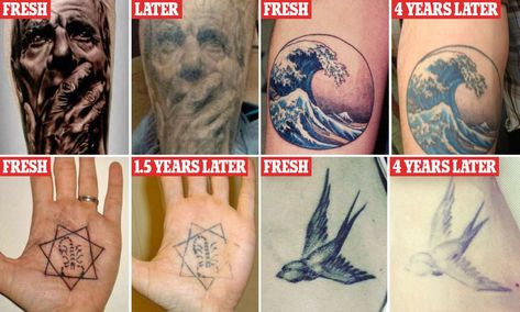 BoredPanda users show tattoos faded in SHOCKING photos Faded Tattoos Before And After, Small Wave Tattoo, Faded Tattoo, Palm Tattoos, Magic Tattoo, Photos People, Tattoos For Black Skin, Inspiration Tattoo, Tattoo Fails