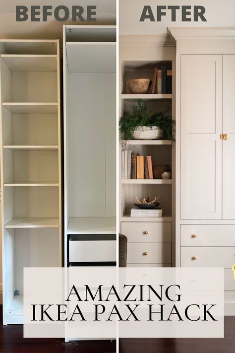 Ikea Pax Closet Hack Built Ins, Built In Pax Wardrobe, Pax Built In, Bedroom Wardrobe Design Ideas, Luxe Wardrobe, Pax Hack, Wardrobe Design Ideas, Pax Ikea, Ikea Pax Hack