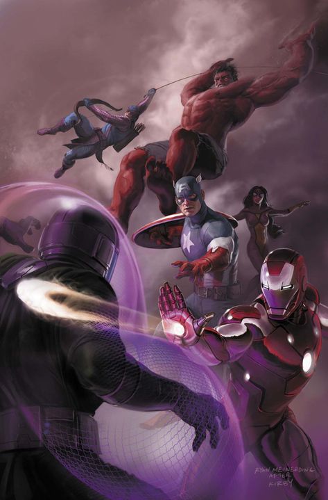 The Avengers vs Kang Ryan Meinerding, Arte Nerd, Avengers Art, Avengers Comics, Marvel Comic Universe, Marvel Comic Character, Jack Kirby, Marvel Comics Art, Superhero Art