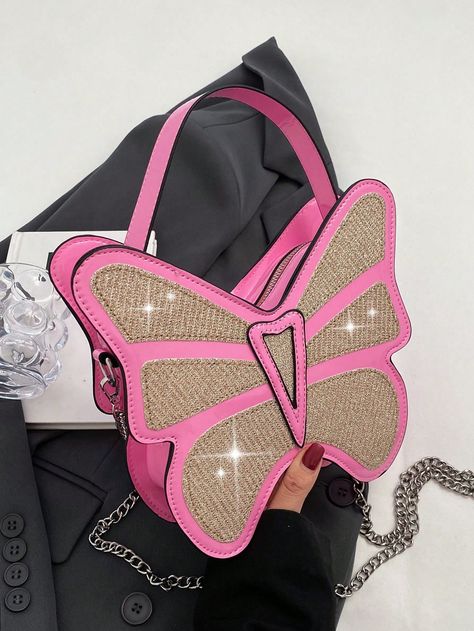 Y2K Fashion Handbag Butterfly Shaped Pink Novelty Shiny Chain Handbag Butterfly Handbag, Novelty Handbags, Cute Handbag, Decor Butterfly, Butterfly Bags, Chain Handbag, Unique Purses, Cute Handbags, Novelty Bags