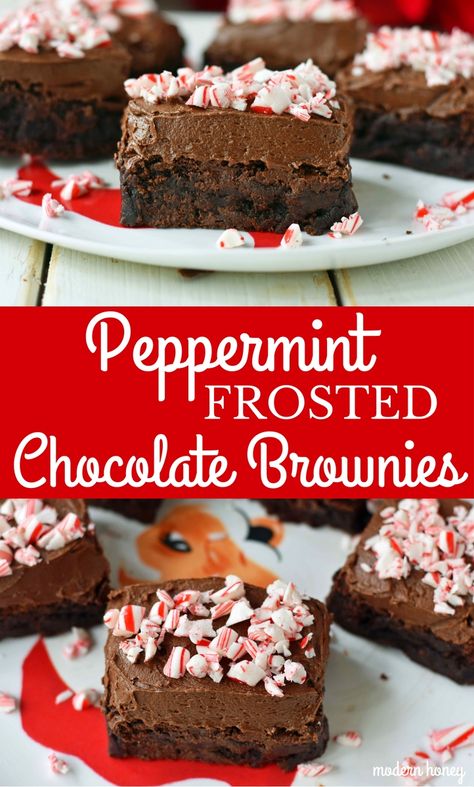 Peppermint Frosted Chocolate Brownies | Modern Honey Chewy Chocolate Brownies, Mint Desserts, Modern Honey, Happy Habits, Potluck Ideas, Brownie Frosting, Homemade Food Gifts, Christmas Food Gifts, Brownies Recipe Easy