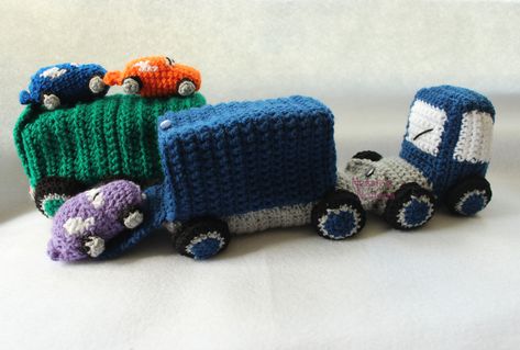 Crochet Truck, And July, Cars And Trucks, Truck And Trailer, Amigurumi Toys, The Race, Race Car, Tractor, Race Cars