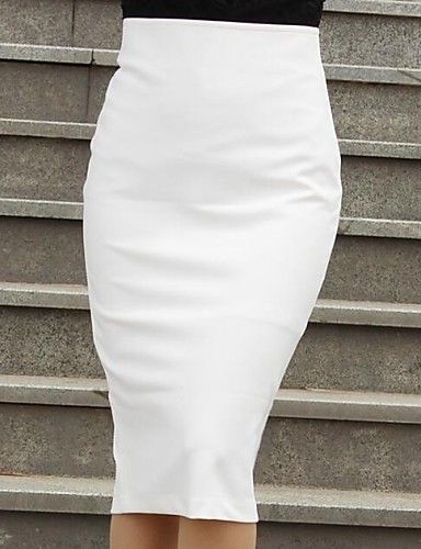 Women's Vintage Bodycon Inelastic Medium Knee-Length Skirts (Cotton Blends)… Outfit Vaquero, Office Skirt, Pencil Skirt White, Black And White Skirt, Denim Skirt Women, Wrap Around Skirt, Split Skirt, Midi Skirt Pencil, Skirt Midi