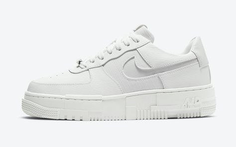 Nike Air Force 1 Pixel Summit White CK6649-102 Release Date Pixel Ghost, Air Force 1 Pixel, Clean White Leather, 1 Pixel, Blue Toes, Personalized Shoes, Aqua Shoes, Nike Kyrie, Nike Air Force 1 Low