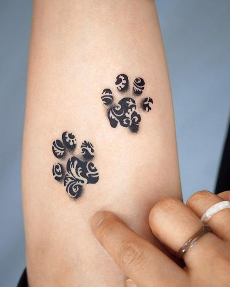 Cat Print Tattoo, Paw Print Tattoo Ideas, Cat Paw Print Tattoo, Cat And Dog Tattoo, Pet Memorial Tattoo, Tattoos For Dog Lovers, Dog Memorial Tattoos, Pawprint Tattoo, Dog Paw Tattoo