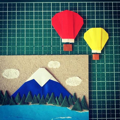 Origami Card Japan on Instagram: “Do you know Mt. Fuji? The highest mountain in Japan. One of my dreams is viewing it from a hot air balloon 🎈🗻🎈 Day 5/30, the prompt is Hot…” Origami Mountain, Origami Card, Origami Cards, Mt Fuji, 30 Day Challenge, Craft Work, Hot Air Balloon, Air Balloon, Hot Air