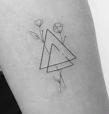 Cute Triangle Tattoo, Geometry Flower Tattoo, Geometric Simple Tattoo, Geometric Shape Tattoo Design, Flowers And Geometric Shapes Tattoo, Geometric Tattoo With Flowers, Geometric Tattoo Triangle, Triangle Line Tattoo, Two Triangle Tattoo