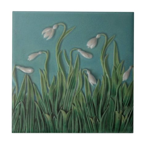 Snowdrops Majolica Faux Relief c1875 Antique Repro Ceramic Tile Low Relief Ceramics, Bas Relief Tile, Relief Tiles Ceramics Ideas, Ceramic Slabs Tiles, Relief Tiles Ceramics, Clay Tiles Designs, Clay Tile Art, Colorful Mosaic Tile, Historic Tile