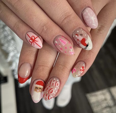 Christmas Postage Stamp Nails, Gel X Winter Nails, Red Christmas Nails Simple, French Nails Christmas, Nails Christmas Tree, Nails Red French, Red French Nails, Pink Christmas Nails, Teen Nails