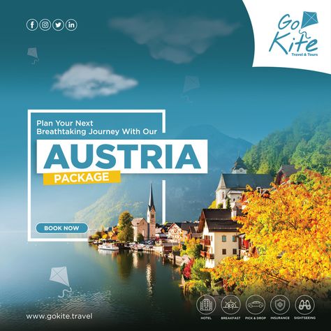 Experience the enchanting beauty of Austria with Go Kite Travel's specially curated Austria packages. From the historic streets of Vienna to the breathtaking landscapes of the Austrian Alps enjoy the rich culture and beautiful scenery of this European gem. Let us take care of all your travel needs while you create memories to last a lifetime. Book your Austrian adventure today.🌟✈️ Marketing Agency Packages, Travel Package Design, Travel Post Design, Travel Creative Ads, Travel Agency Poster, Travel Advertising Design, Tourism Design, Couples Hidden Face Pics, Hiring Poster