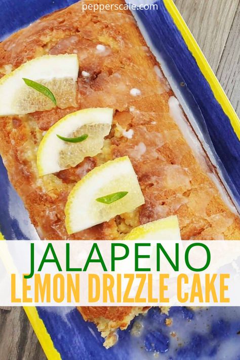 Jalapeño Lemon Drizzle Cake is the perfect combination of sweet with a little kick of spice. This is the ultimate lemon dessert to make for serving up guests. #lemon #drizzle #cake #jalapeno #cakerecipe #dessert Lemon Drizzle Cake Recipe, Spicy Desserts, Lemon Dessert, Jalapeno Recipes, Lemon Drizzle Cake, Drizzle Cake, Lemon Dessert Recipes, Amazing Desserts, Lemon Drizzle