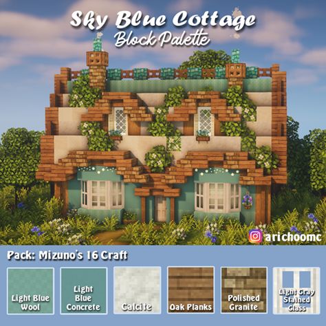 Mizuno Block Palette, Minecraft Shop Aesthetic, Cottagecore Minecraft Pallet, Minecraft Pallets Ideas, Minecraft Farm Cottage, Cottagecore Aesthetic Minecraft Farm, Minecraft Houses Aesthetic Cottage, Cute Minecraft Cottage House, Mizuno Minecraft Houses