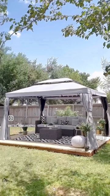 Gazebo Ideas Backyard, Gazebo Ideas, Outdoor Gazebo, Layered Curtains, Backyard Gazebo, Outdoor Gazebos, Patio Makeover, Outdoor Deck, Back Porch