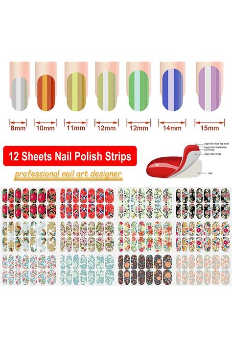 DANNEASY 12 Sheets Flower Nail Wraps Nail Polish Strips for Women Self Adhesive Nail Polish Stickers Gel Nail Strips Floral Nail Stickers Nail Art Flowers with Nail File, Cuticle Stick Gel Nail Strips, Nail Polish Stickers, Floral Nail, Professional Nail Art, Flower Nail, Flower Nail Art, Nail Polish Strips, Art Flowers, Floral Nails