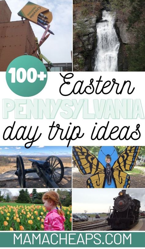 This list is an extensive compilation with more than 100 ideas for day trips you can take in Eastern Pennsylvania. From museums to parks to places of historical significance... to zoos and attractions and seasonal fun. This list has many suggestions for all age levels and is a great place to start when planning your next day trip! Let us know what places you might add to our list! #pennsylvania #roadtrip #familytravel #mamacheaps Pa Day Trips, Pennsylvania Road Trip, Day Trips In Pa, Day Trip Ideas, Mother Daughter Trip, Trip Destinations, Traveling Tips, Factory Tours, Family Day